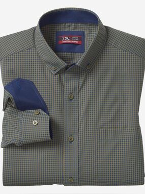 Johnston and Murphy Extreme Comfort (XC) Button Down Shirt. Green/Blue.